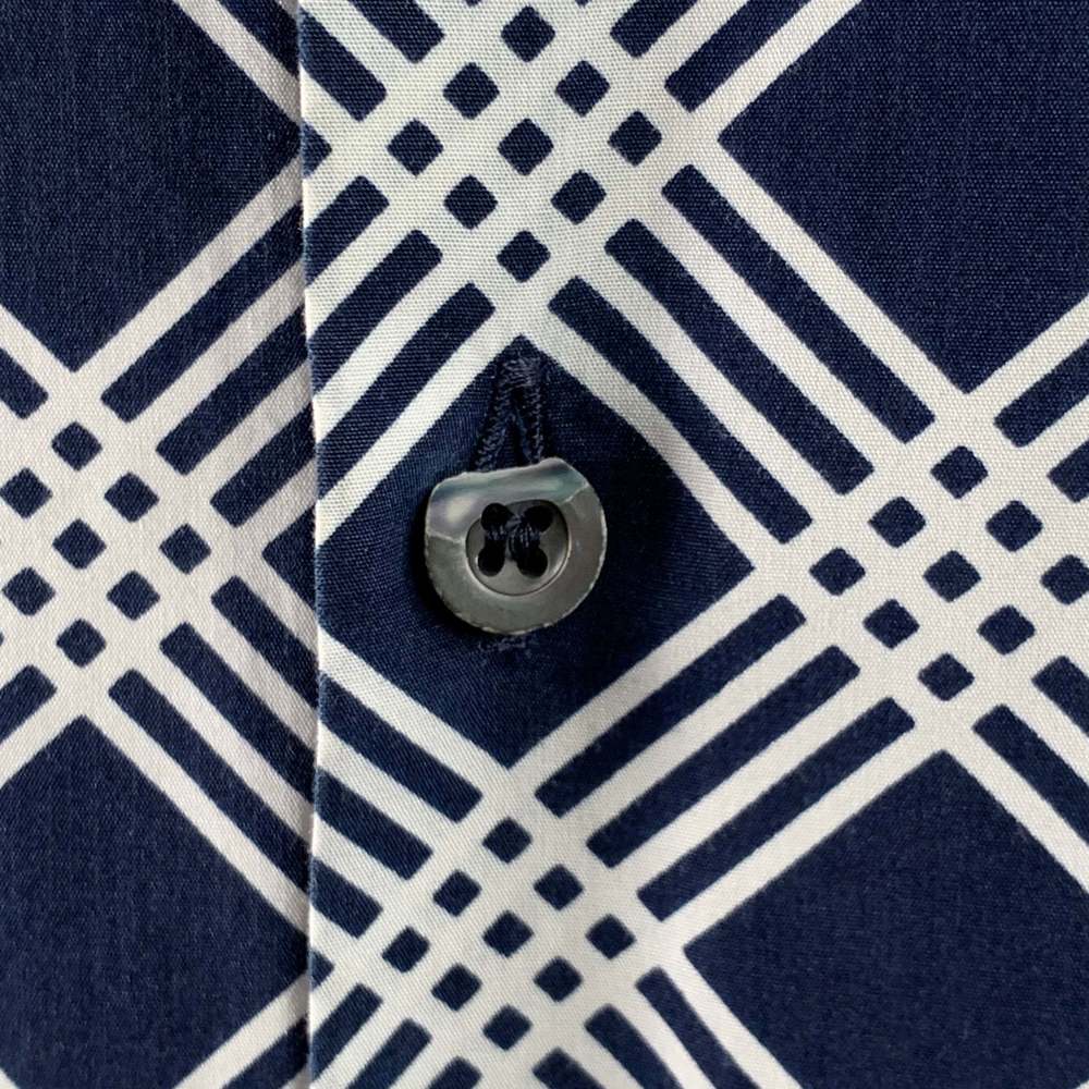 PRADA Navy White Plaid Cotton Button Up Long Sleeve Shirt - Picture 4 of 7